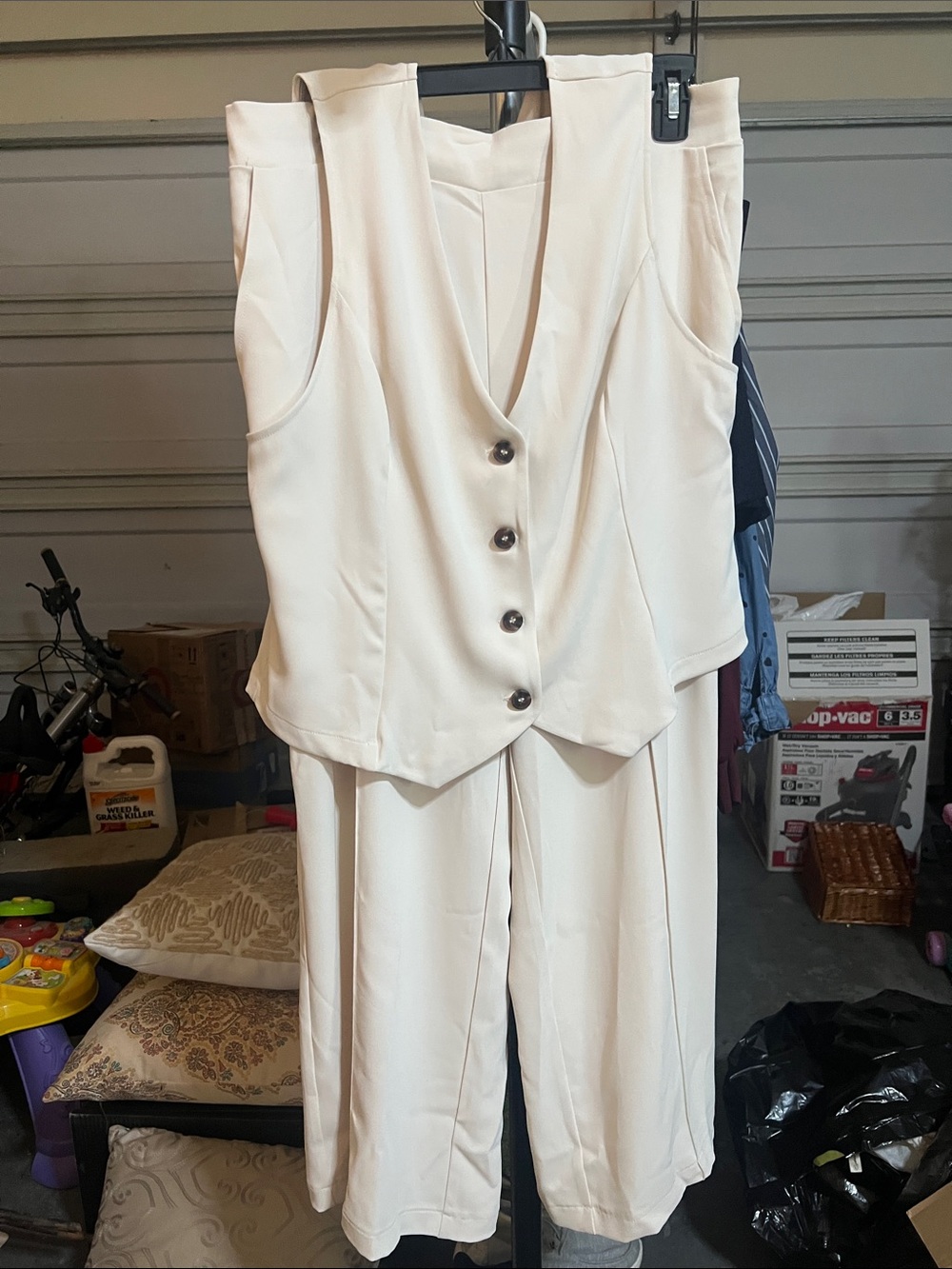 MELLODAY Cream Sleeveless Vest with Wide-Leg Pants Set
